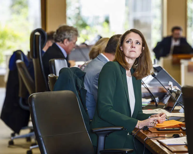 Caroline Roger-Moigneu, vice-présidente du Conseil départemental déléguée à l’insertion, à la lutte contre la pauvreté et aux gens du voyage en session en mars 2025